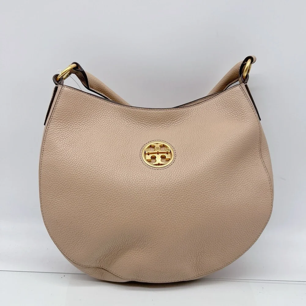 Tory Burch Carson Devon HOBO Shoulder Bag Crossbody Blush Beige Tone Leather